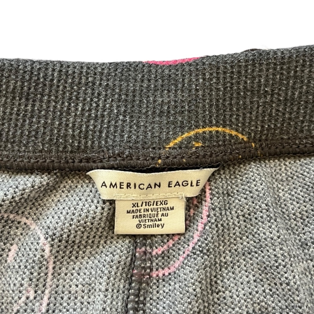 American Eagle Relaxed Waffle Knit Smiley Black Charcoal Pajama PJ Set size XL - Picture 5 of 7